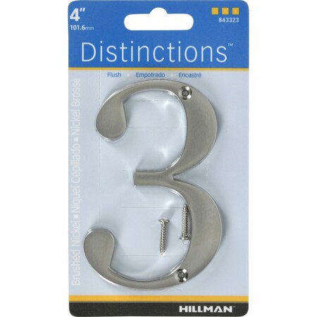 Hillman HILLMAN Distinctions 4 in. Silver Zinc Die-Cast Screw-On Number 3 1 pc 843323